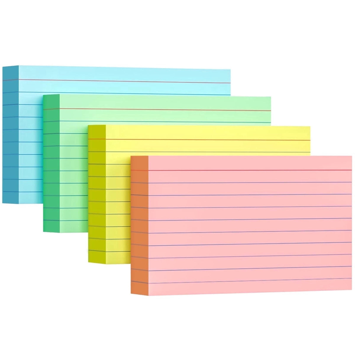 Ruled Index Cards in Four Colors, 200 Sheets at 3 by 5 Inches