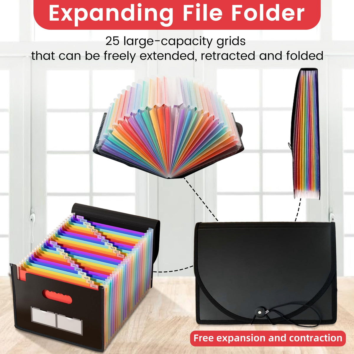 Accordion File Folder with 25 Labeled Pockets for Letter and A4 Papers - Image 3