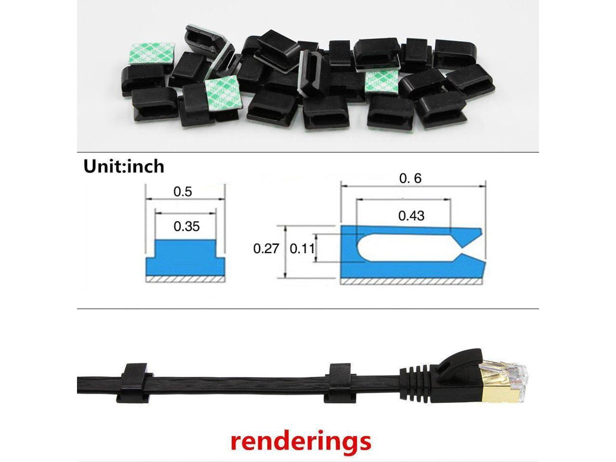 Adhesive Cable Clips, Set of 100 in Black for Flat Network and Low-Voltage Wire - Image 3