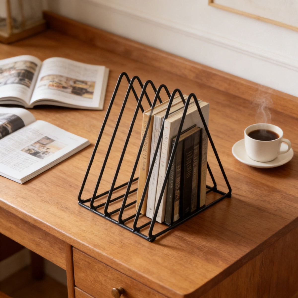 Triangular Iron Desk Rack with Five Slots for Files, Books and Magazines - Image 6