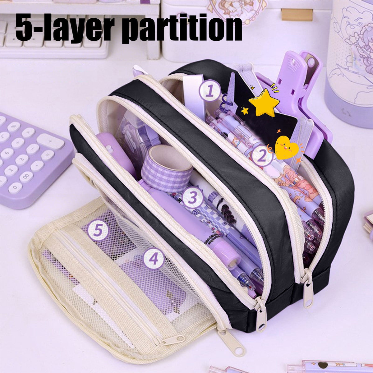Multi-Layer Zip Pencil Pouch in Canvas for Pens, Markers and Stationery - Image 5