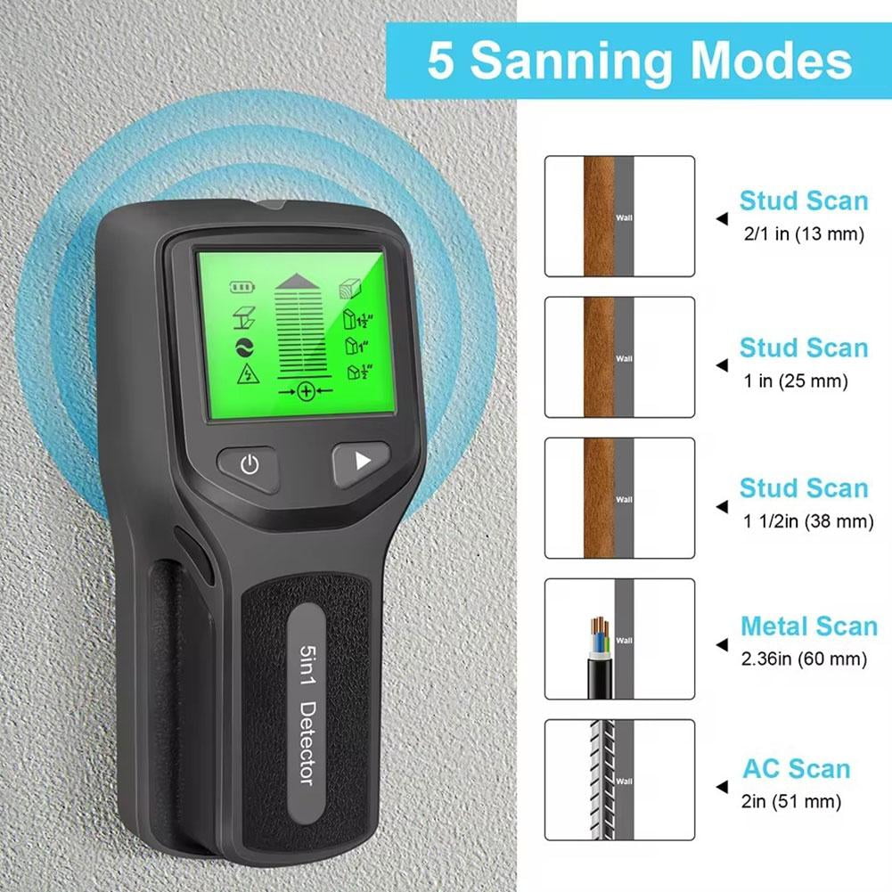 Five-in-One Wall Scanner with Backlit Display for Studs, Metal and Live Wires - Image 2