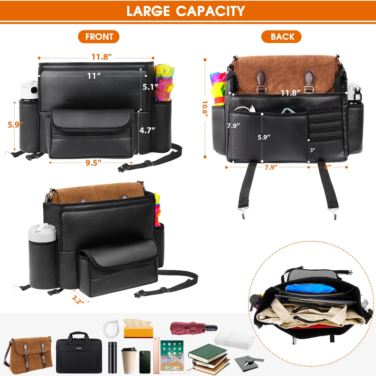 Between-Seat Purse Holder in Faux Leather, 19 by 11 Inches, Doubles as Pet Barrier - Image 2