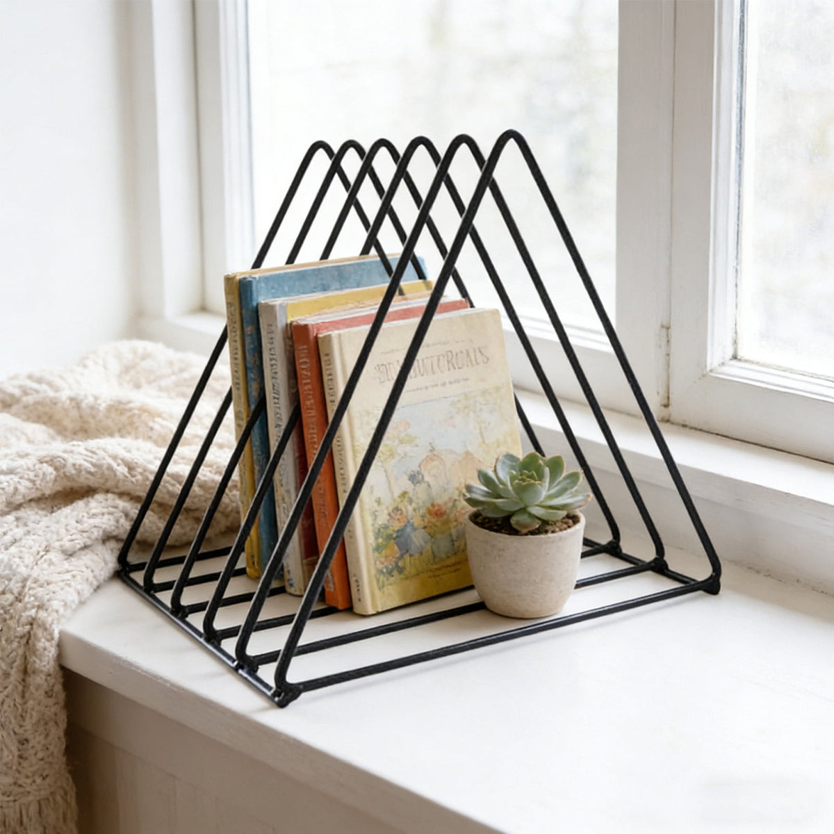 Triangular Iron Desk Rack with Five Slots for Files, Books and Magazines - Image 5