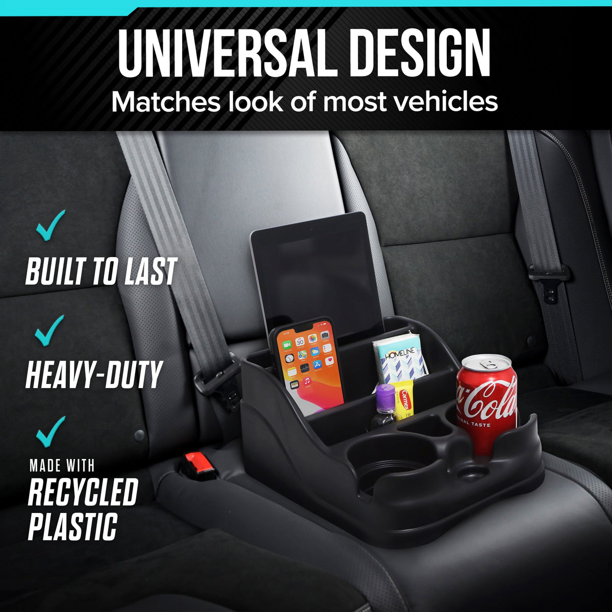 Mini Center Console Organizer with Cup Holders and Seat Belt Mounting Slots - Image 6