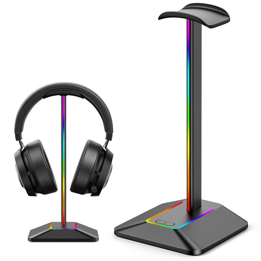 Aluminum Headphone Stand with Seven Lighting Modes and Two Charging Ports