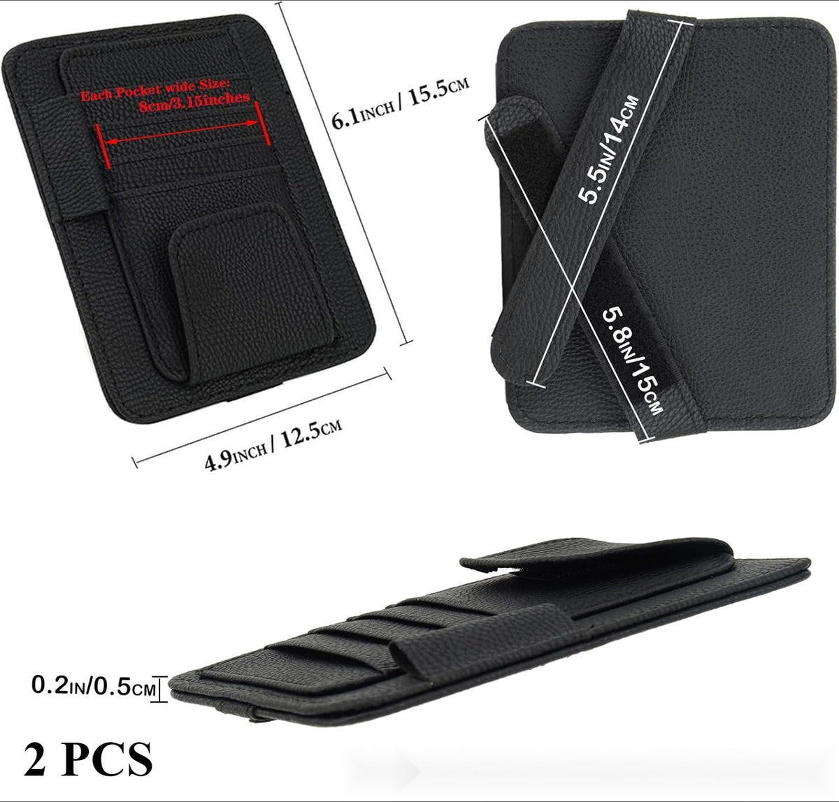 Sun Visor Organizers in Faux Leather, Two-Pack with Four Card Slots - Image 2
