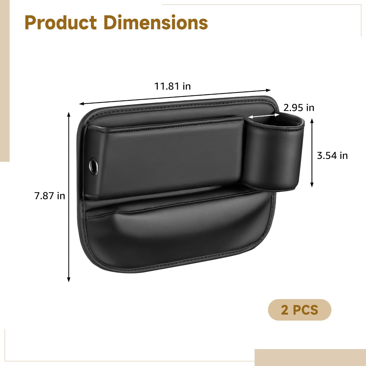 Car Seat Gap Organizers, Pair in Black Leather with Cup Slot and Cable Hole - Image 4