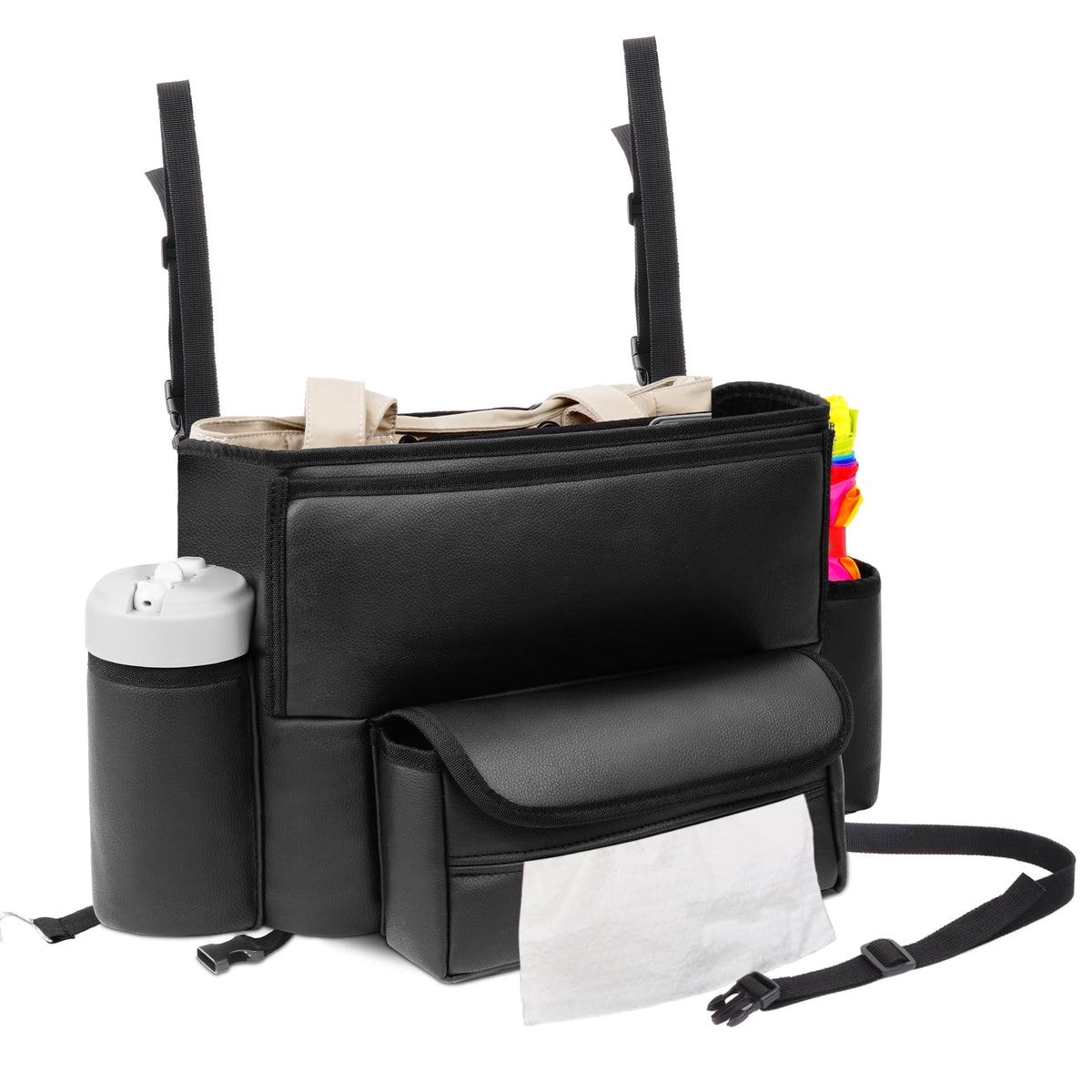 Between-Seat Purse Holder in Faux Leather, 19 by 11 Inches, Doubles as Pet Barrier