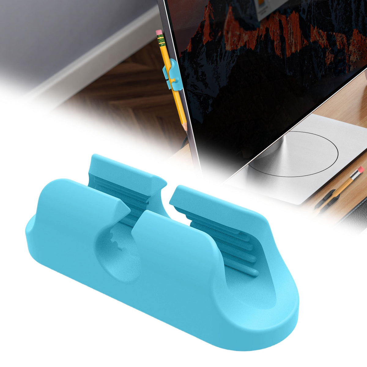 Adhesive Silicone Pen Holder in Blue, Sticks to Desks, Walls and Clipboards - Image 2