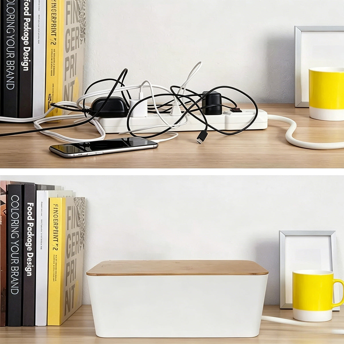 Cable Management Box Set of Two with Wood-Look Lids and Safety Clasp - Image 5