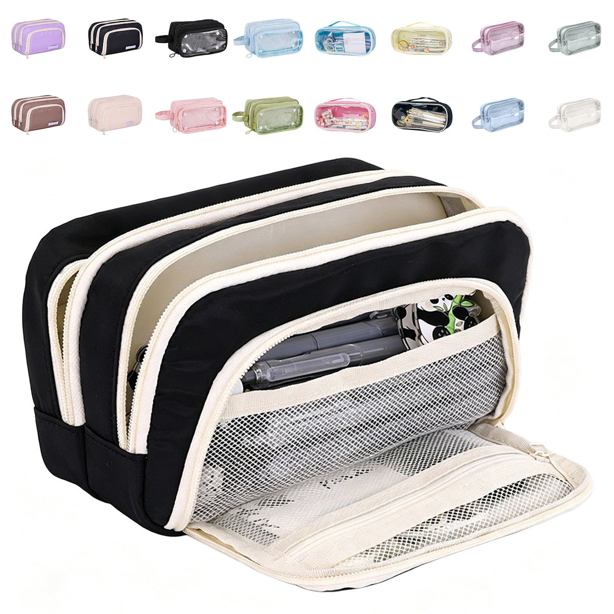 Multi-Layer Zip Pencil Pouch in Canvas for Pens, Markers and Stationery - Image 2