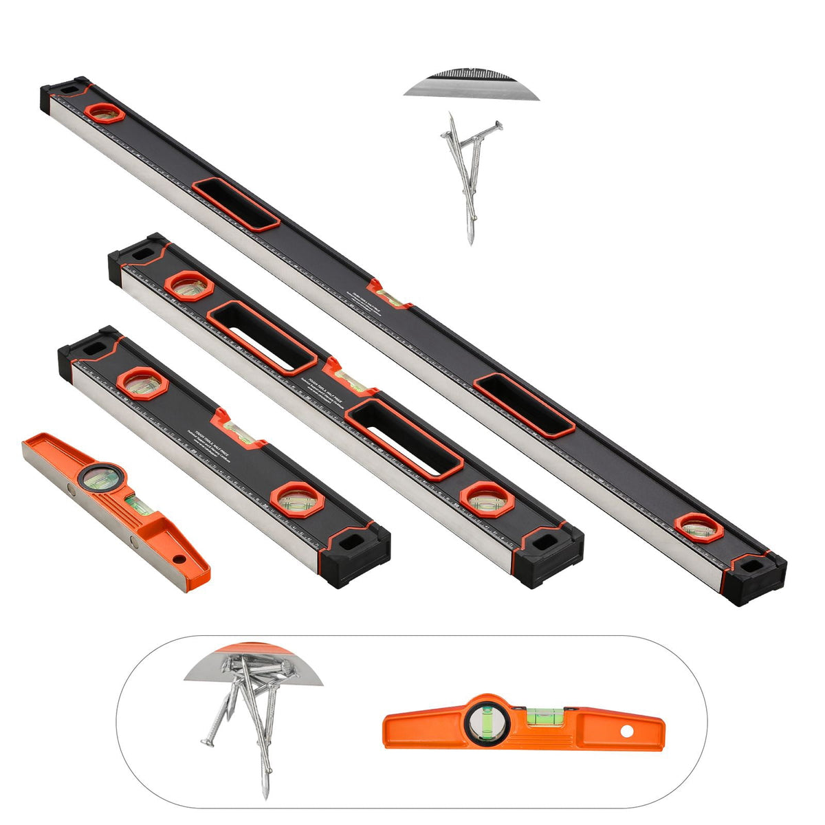 Four-Piece Aluminum Level Set at 48, 24, 16 and 10 Inches with Carry Bag - Image 2