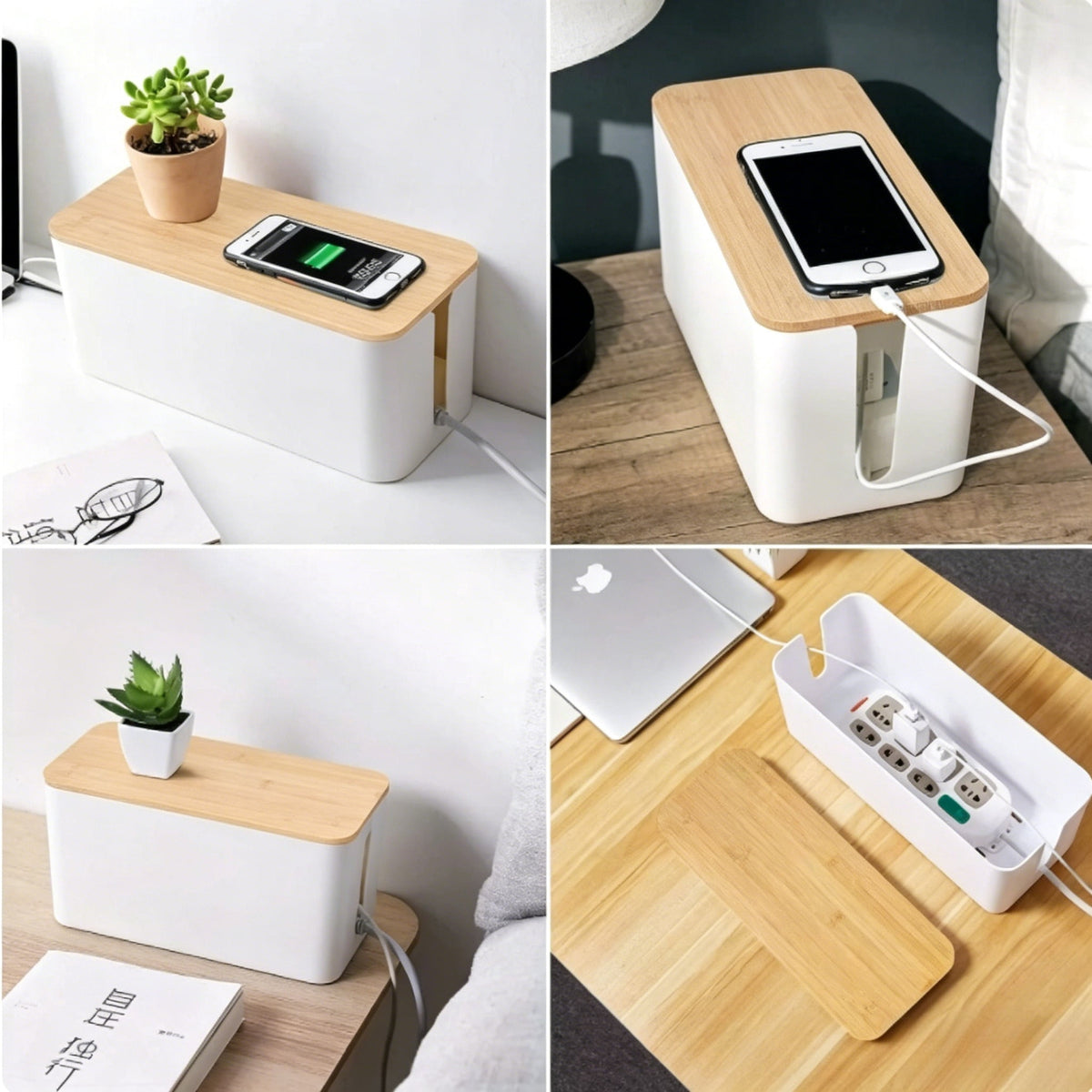 Cable Management Box Set of Two with Wood-Look Lids and Safety Clasp - Image 4