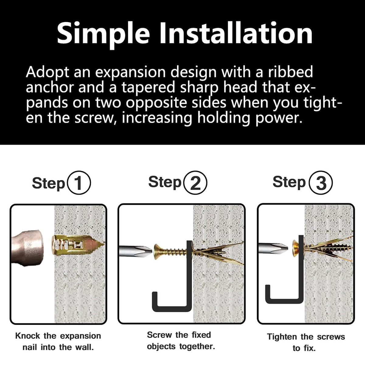 Self-Drilling Drywall Anchors with Screws in Gold, No Pilot Hole Needed - Image 5
