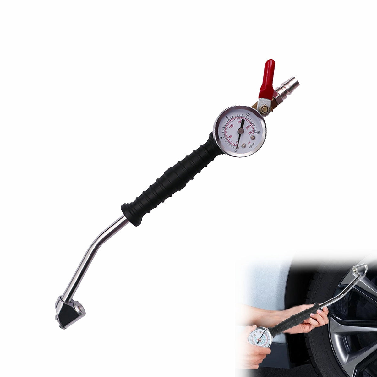 Tire Inflator with Mechanical Pressure Gauge and Long-Reach Elbow - Image 2