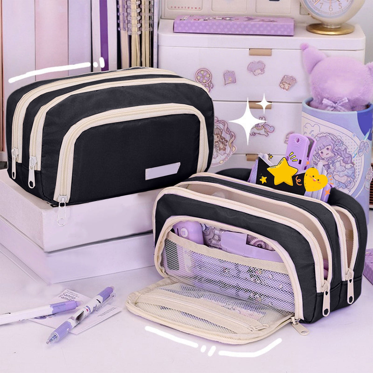 Multi-Layer Zip Pencil Pouch in Canvas for Pens, Markers and Stationery - Image 4