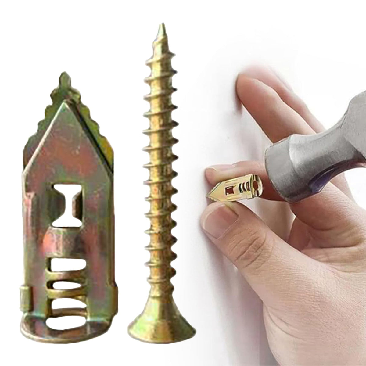 Self-Drilling Drywall Anchors with Screws in Gold, No Pilot Hole Needed - Image 2