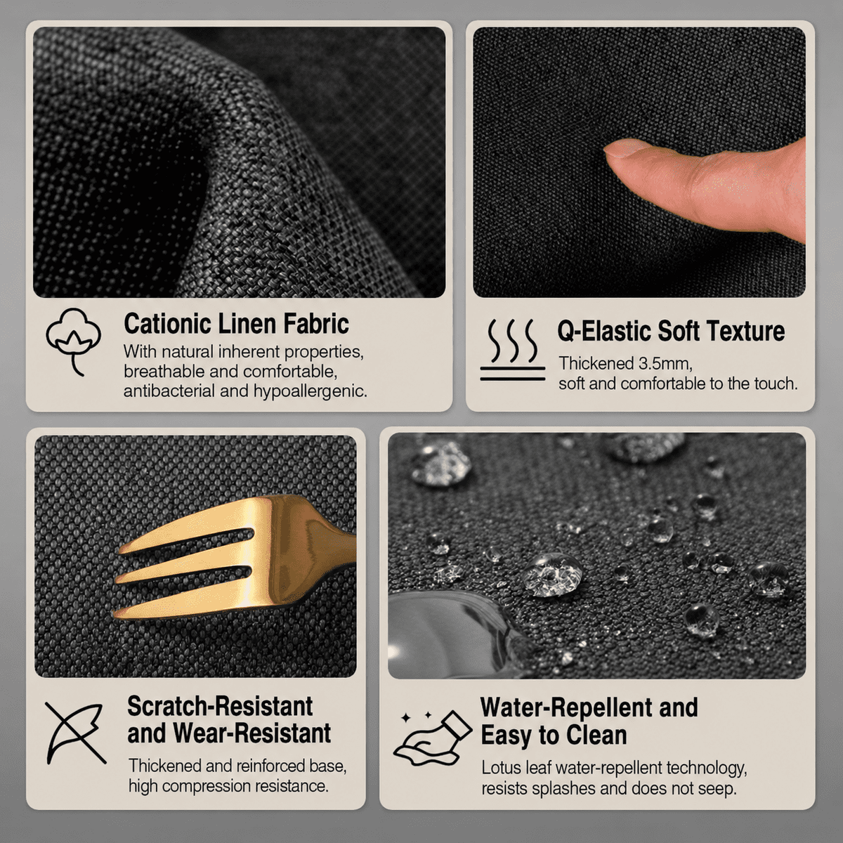 Linen-Texture Desk Mat in Beige, 35.4 by 15.75 Inches, Water-Resistant - Image 3
