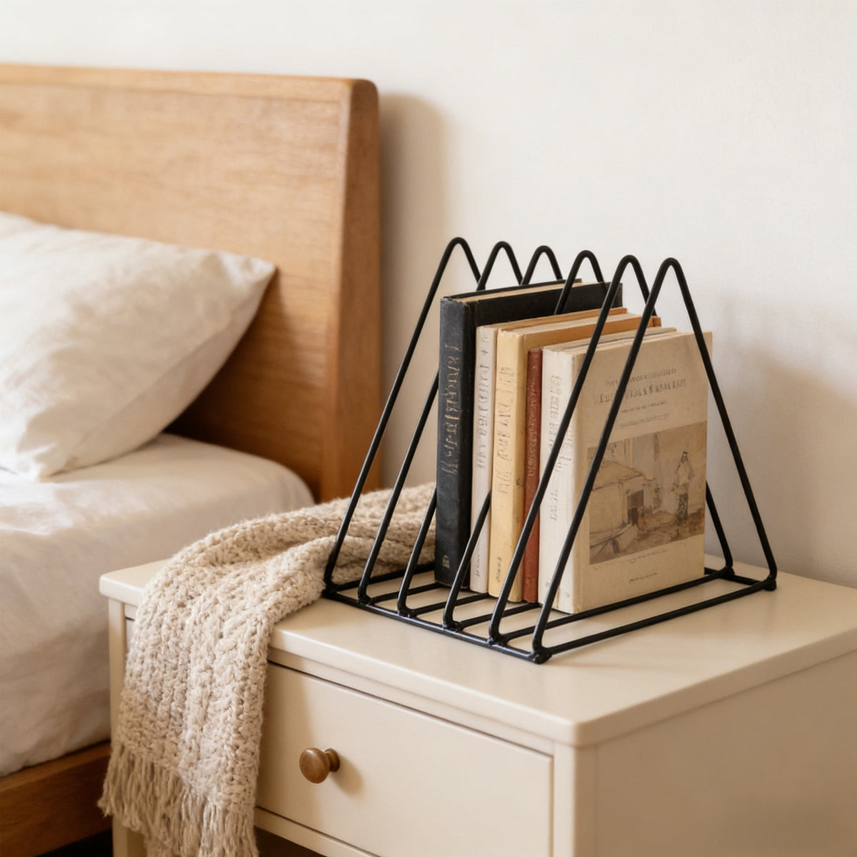 Triangular Iron Desk Rack with Five Slots for Files, Books and Magazines - Image 4