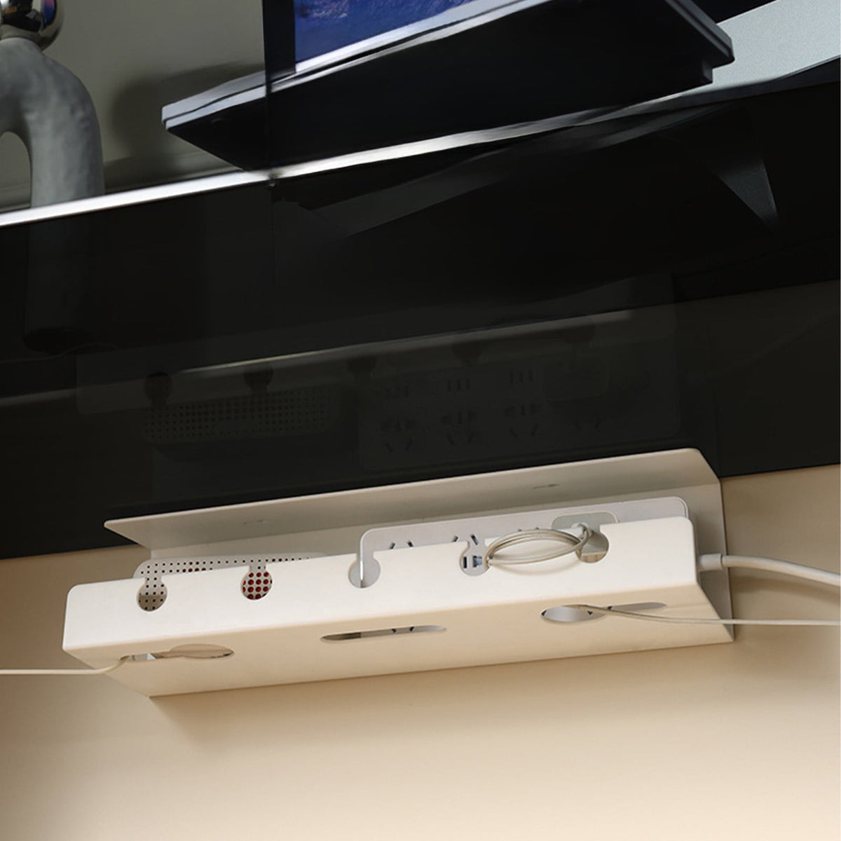 Under-Desk Cable Tray in White with Storage Rack, 15.74 Inches Wide - Image 3