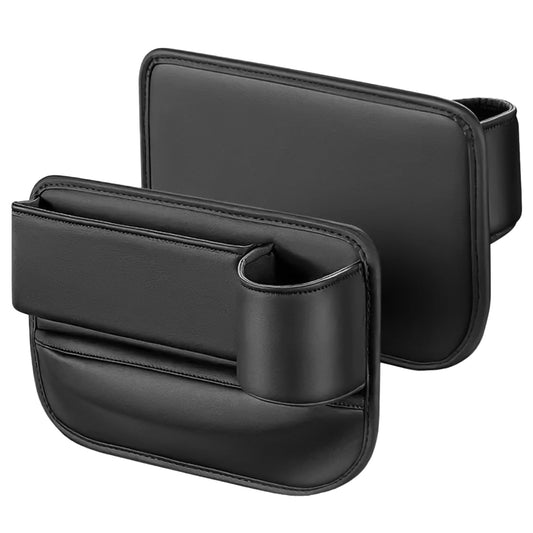 Car Seat Gap Organizers, Pair in Black Leather with Cup Slot and Cable Hole