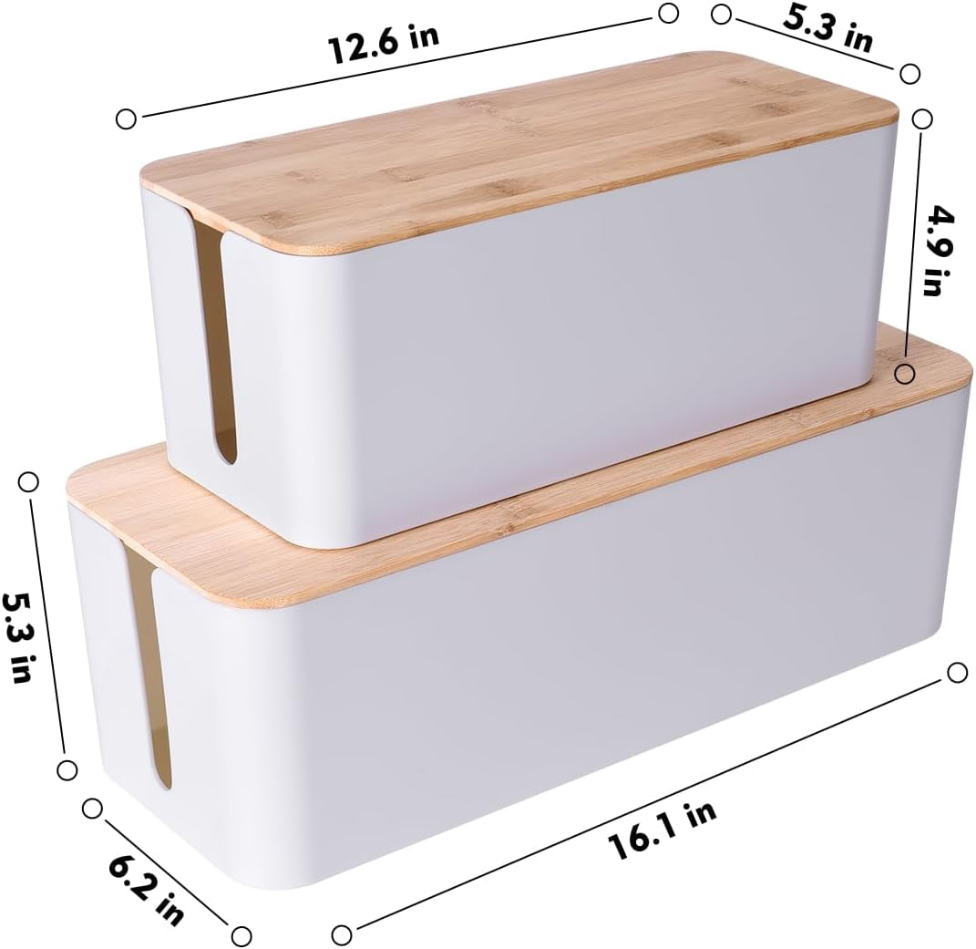 Cable Management Box Set of Two with Wood-Look Lids and Safety Clasp - Image 2