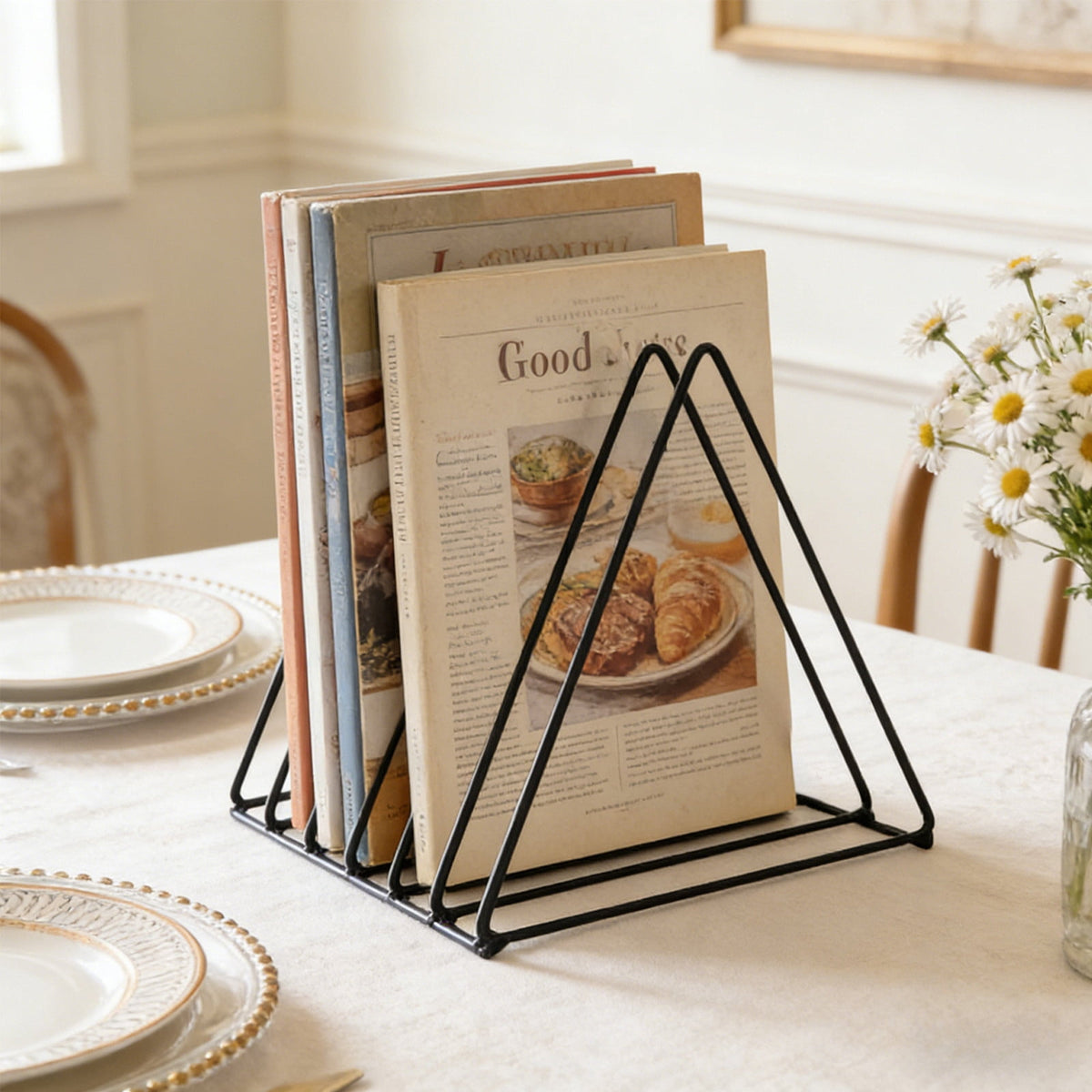 Triangular Iron Desk Rack with Five Slots for Files, Books and Magazines - Image 2