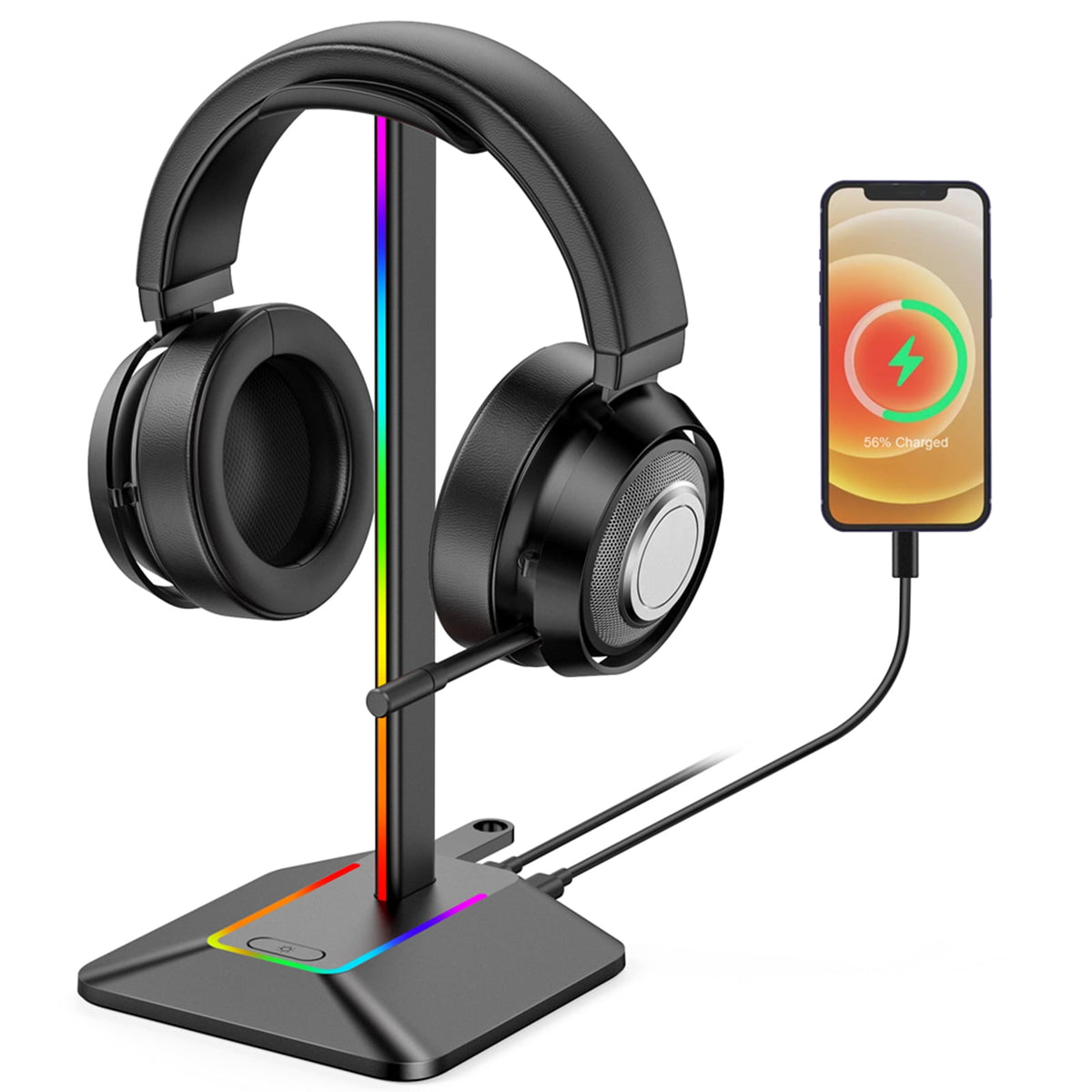 Aluminum Headphone Stand with Seven Lighting Modes and Two Charging Ports - Image 2