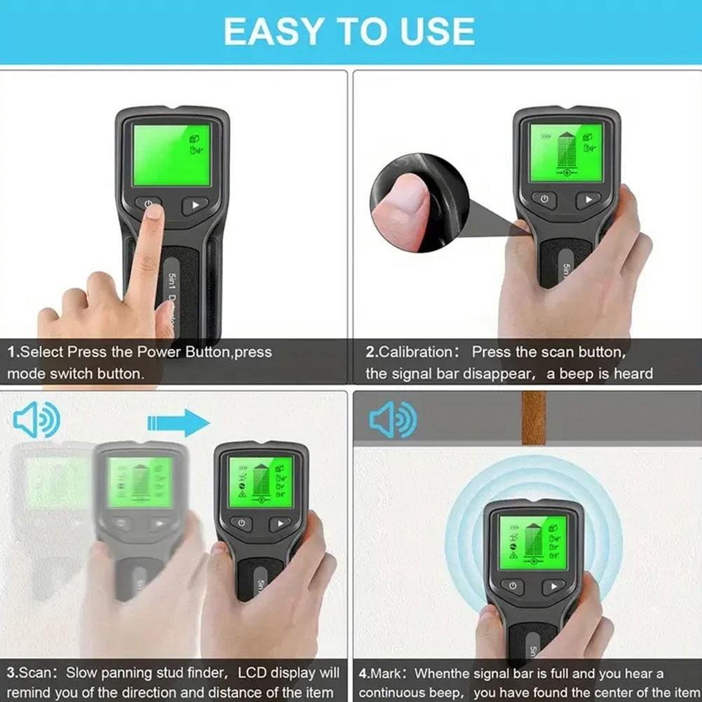 Five-in-One Wall Scanner with Backlit Display for Studs, Metal and Live Wires - Image 5