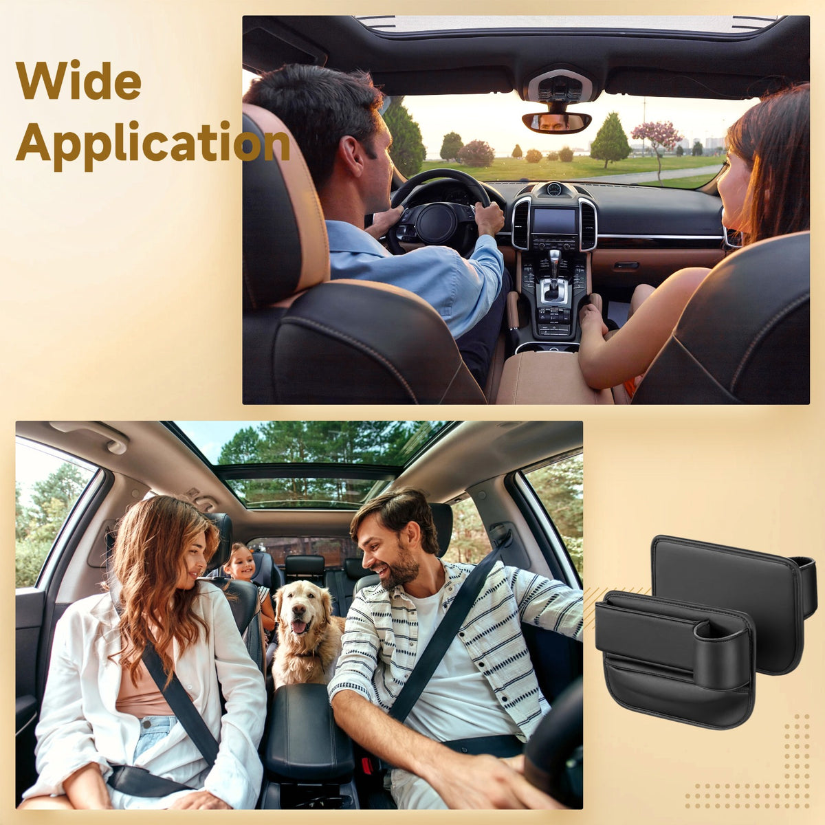 Car Seat Gap Organizers, Pair in Black Leather with Cup Slot and Cable Hole - Image 5
