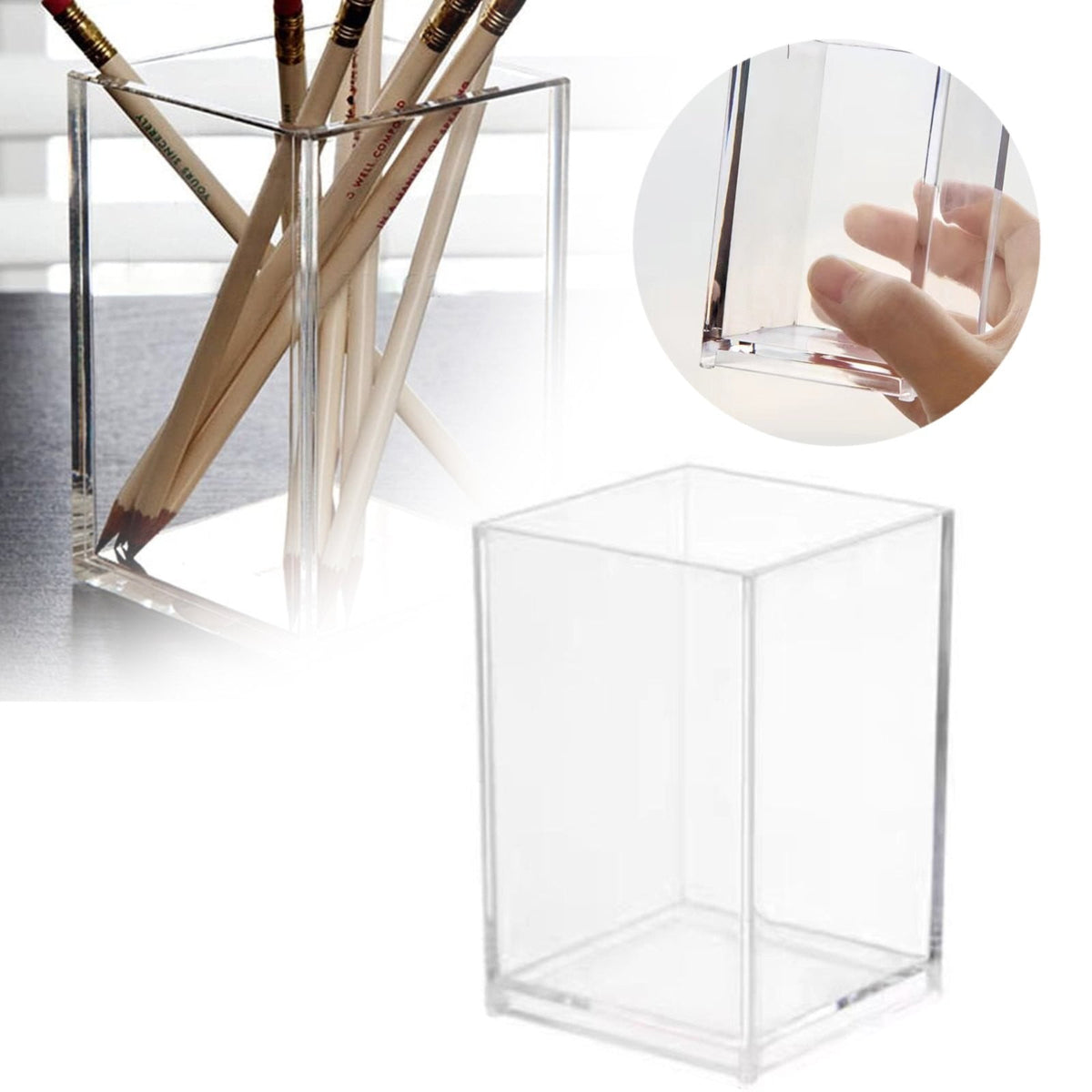 Three-Compartment Acrylic Desk Cup for Pens, Pencils and Brushes - Image 2