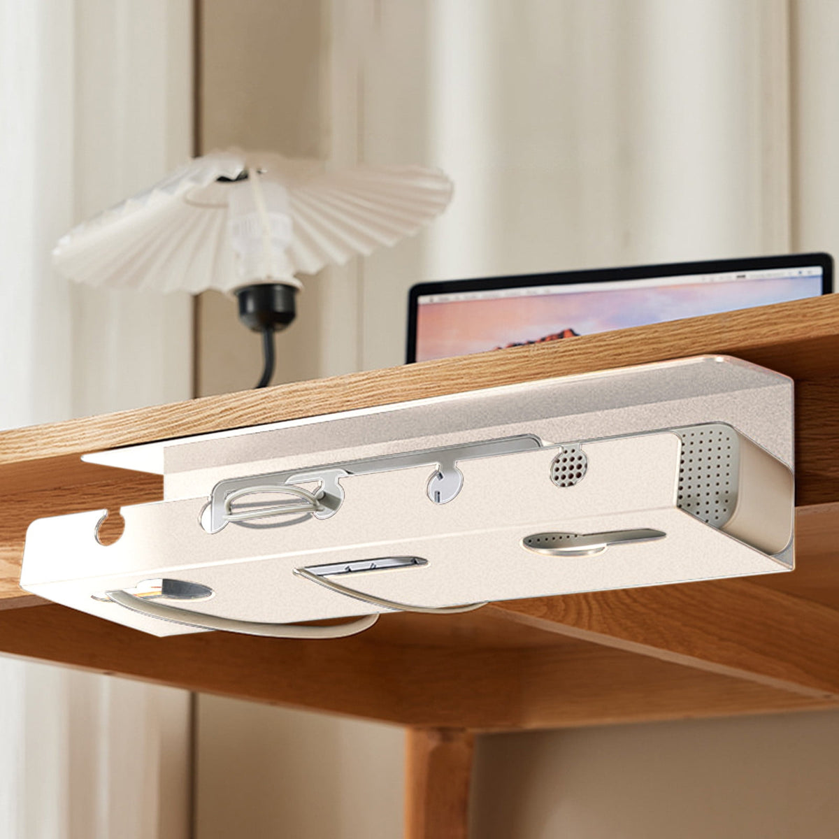 Under-Desk Cable Tray in White with Storage Rack, 15.74 Inches Wide - Image 2