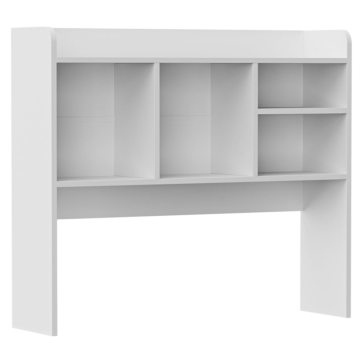 Two-Tier Desktop Hutch with Four Shelves in White Wood Finish, 37 Inches Wide