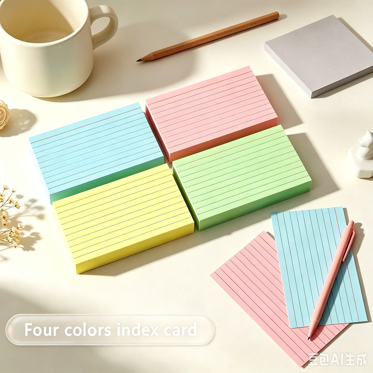 Ruled Index Cards in Four Colors, 200 Sheets at 3 by 5 Inches - Image 2
