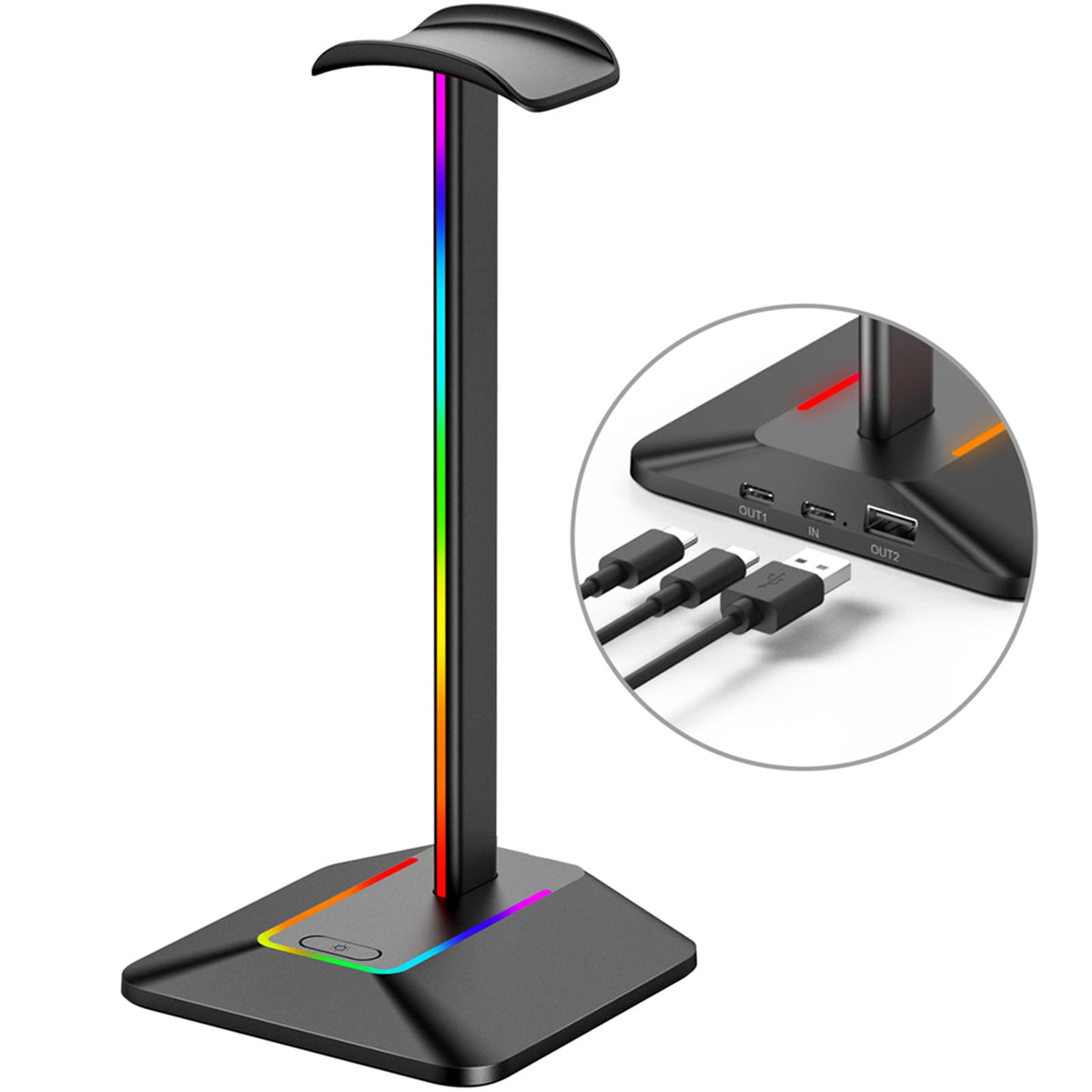 Aluminum Headphone Stand with Seven Lighting Modes and Two Charging Ports - Image 5